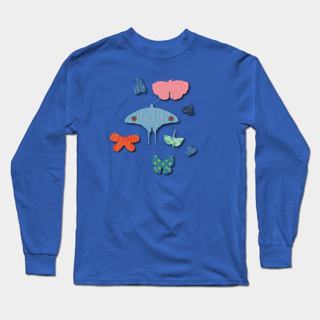 Moth Blue Long Sleeve T-Shirt by bruxamagica